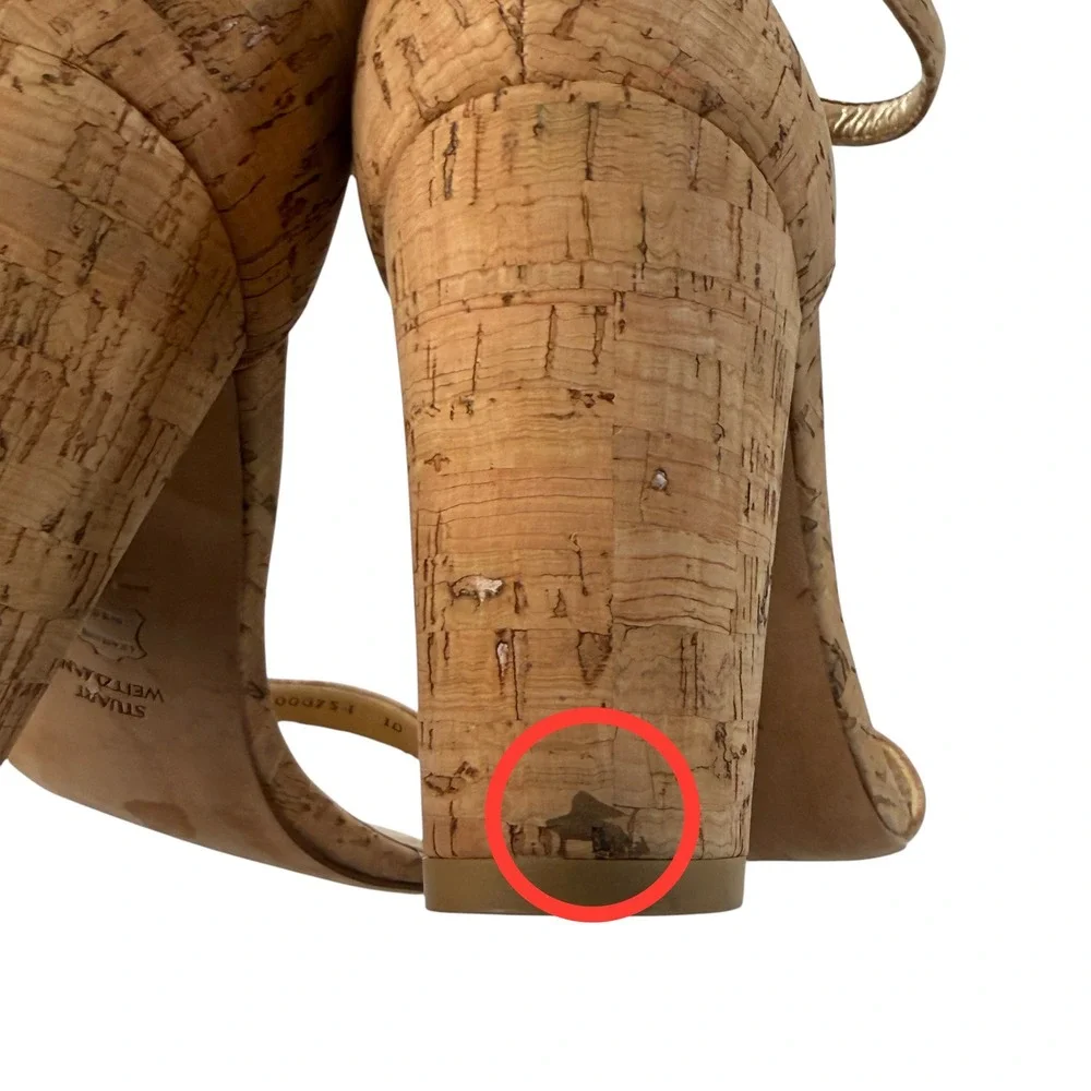 Stuart Weitzman Cork Natural Ankle Strap Block Heel Sandals Tan $398 Size 10